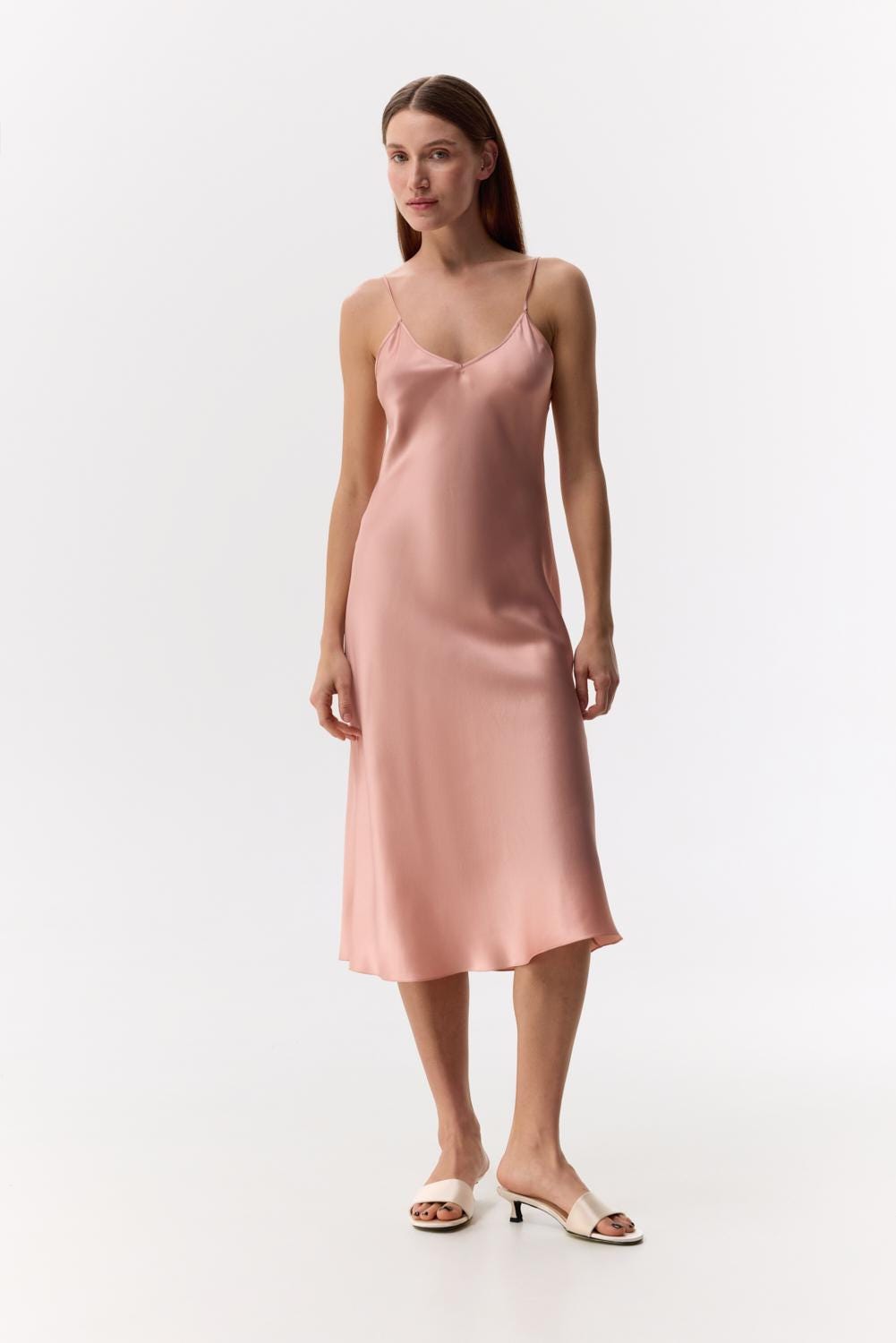 Mulberry silk slip midi dress with V neck in Colors - Final Sale