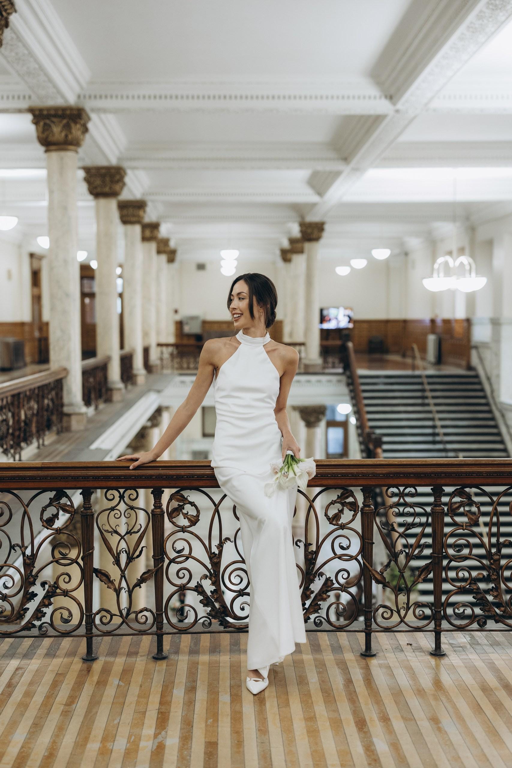 Civil Wedding Dress. Simple Wedding Dress. Ivory civil wedding gown. White Satin Dress. Maxi Satin Silk Dress. Open Back civil wedding dress