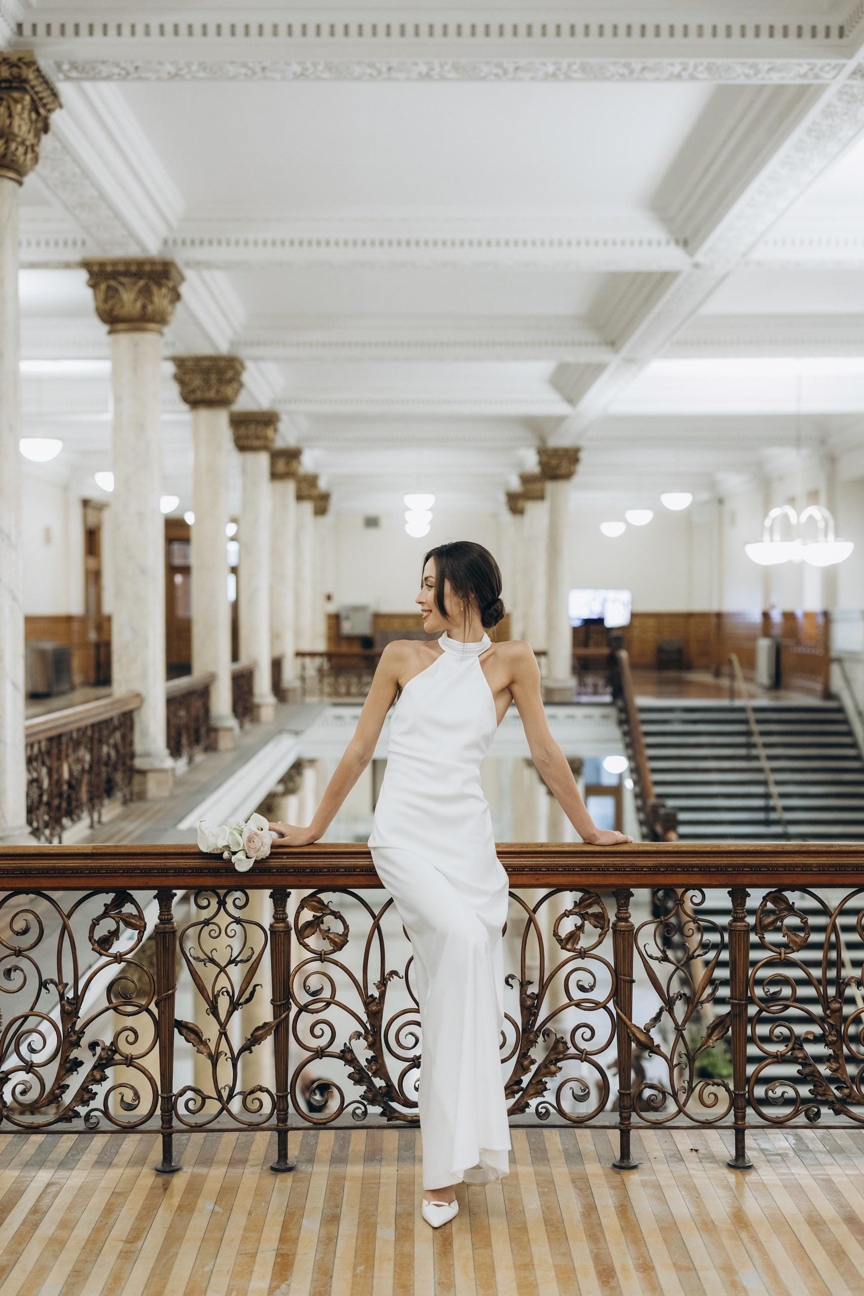 Civil Wedding Dress. Simple Wedding Dress. Ivory civil wedding gown. White Satin Dress. Maxi Satin Silk Dress. Open Back civil wedding dress