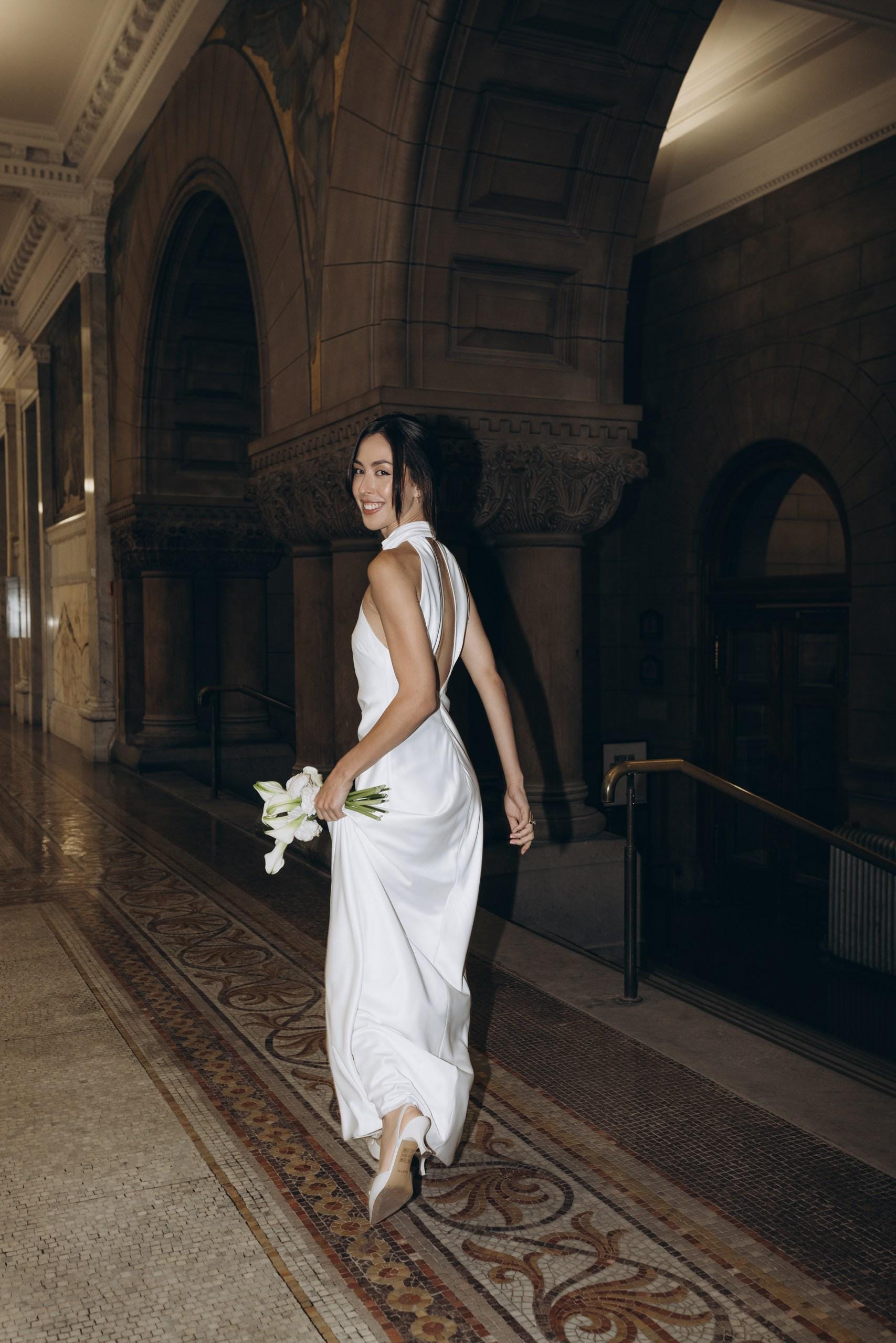 Civil Wedding Dress. Simple Wedding Dress. Ivory civil wedding gown. White Satin Dress. Maxi Satin Silk Dress. Open Back civil wedding dress