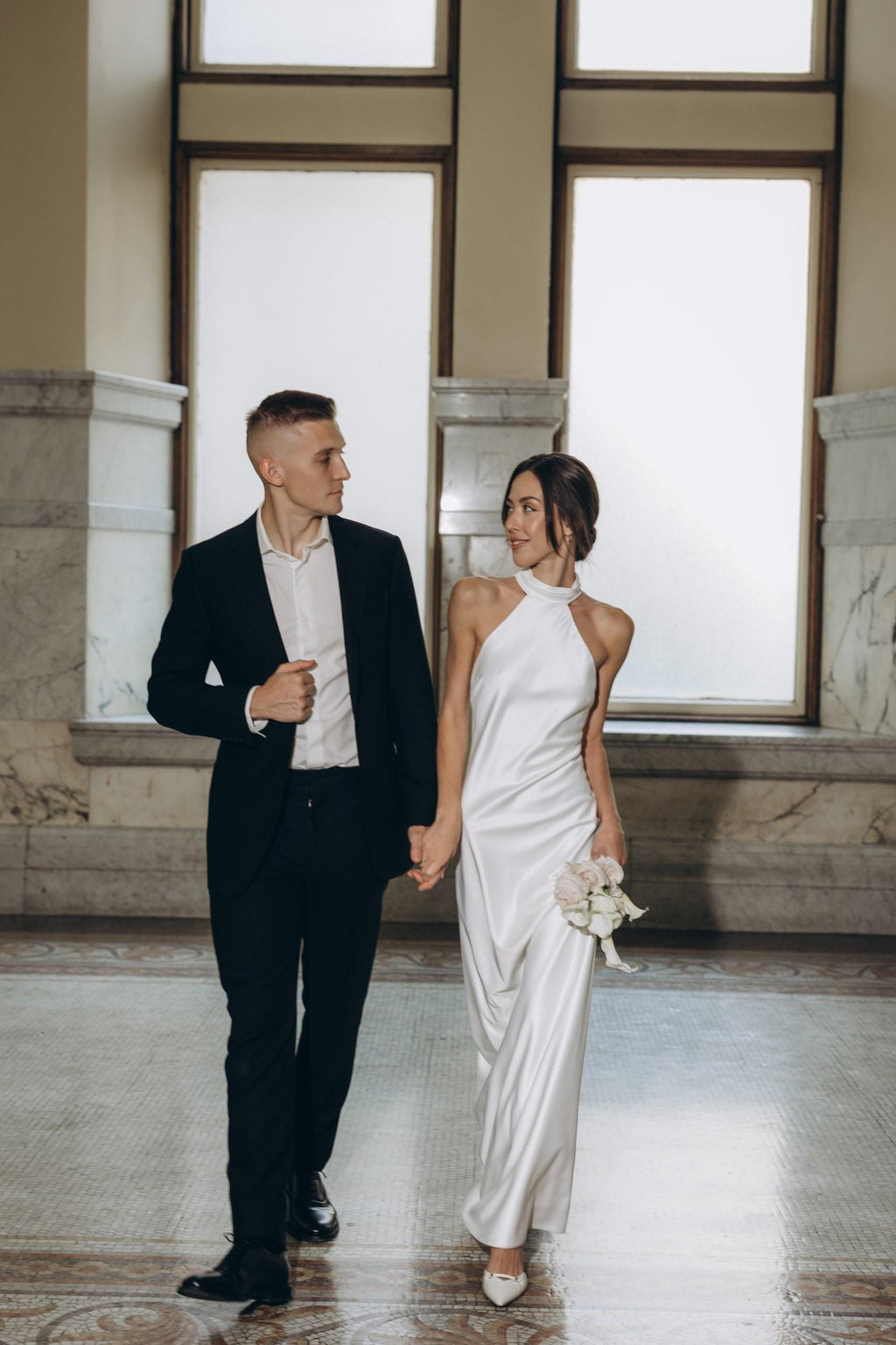 Civil Wedding Dress. Simple Wedding Dress. Ivory civil wedding gown. White Satin Dress. Maxi Satin Silk Dress. Open Back civil wedding dress
