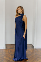 Satin Silk Maxi Dress: Brown Backless Wedding Guest Dress