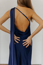 Satin Silk Maxi Dress: Brown Backless Wedding Guest Dress