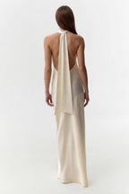 Halter neck backless dress 100% silk satin bias cut gown Formal dress Black tie evening dress Elegant open back maxi slip Bridal dresses