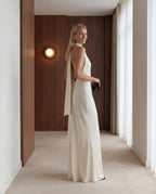 Halter neck backless dress 100% silk satin bias cut gown Formal dress Black tie evening dress Elegant open back maxi slip Bridal dresses