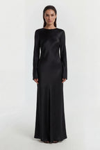 100% Silk backless maxi dress with long sleeves Bias cut slip gown Formal evening gala dress