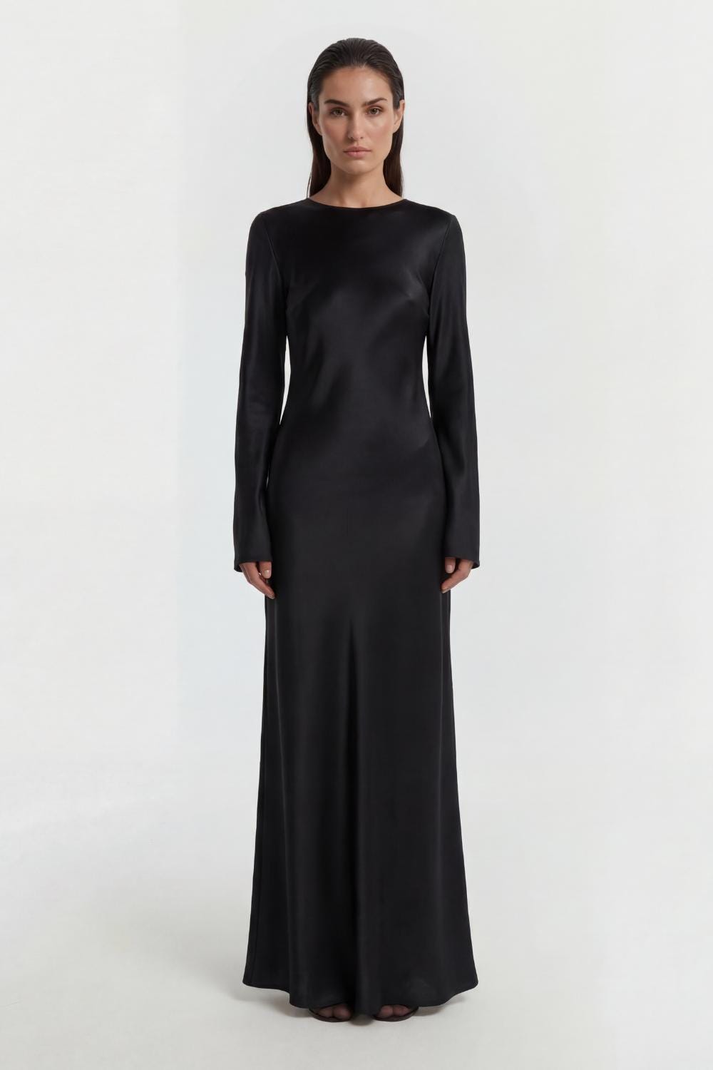 100% Silk backless maxi dress with long sleeves Bias cut slip gown Formal evening gala dress
