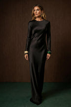 100% Silk backless maxi dress with long sleeves Bias cut slip gown Formal evening gala dress
