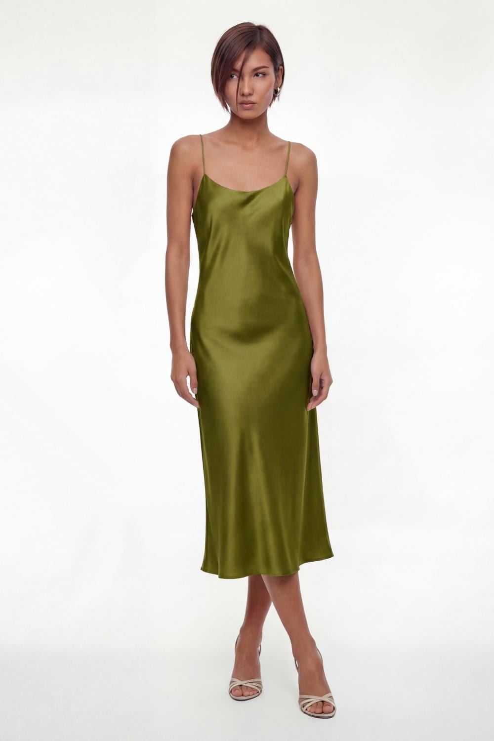 100% Silk Satin Midi Slip Dress – Classic Bias Cut Spaghetti Strap Cami Dress, 22 Momme Casual Cocktail Wedding guest - Different Colors