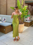 100% Silk Satin Midi Slip Dress – Classic Bias Cut Spaghetti Strap Cami Dress, 22 Momme Casual Cocktail Wedding guest - Different Colors