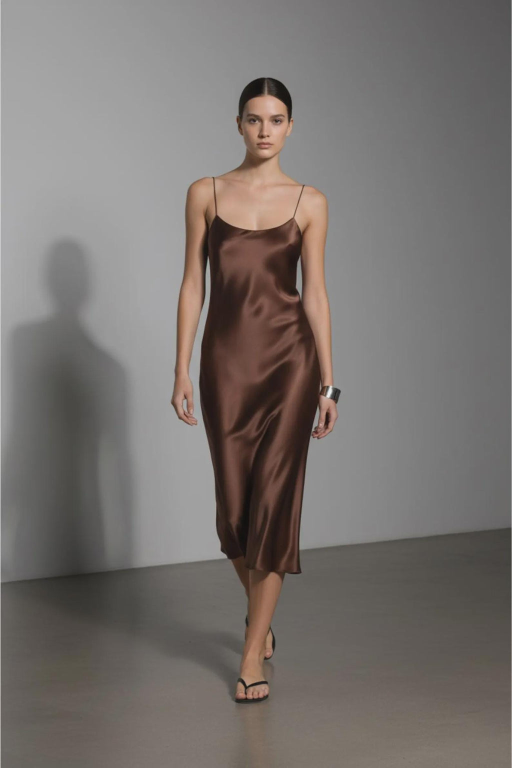 100% Silk Satin Midi Slip Dress – Classic Bias Cut Spaghetti Strap Cami Dress, 22 Momme Casual Cocktail Wedding guest - Different Colors