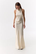 Halter neck backless dress 100% silk satin bias cut gown Formal dress Black tie evening dress Elegant open back maxi slip Bridal dresses