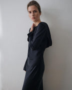 100% Silk backless maxi dress with long sleeves Bias cut slip gown Formal evening gala dress