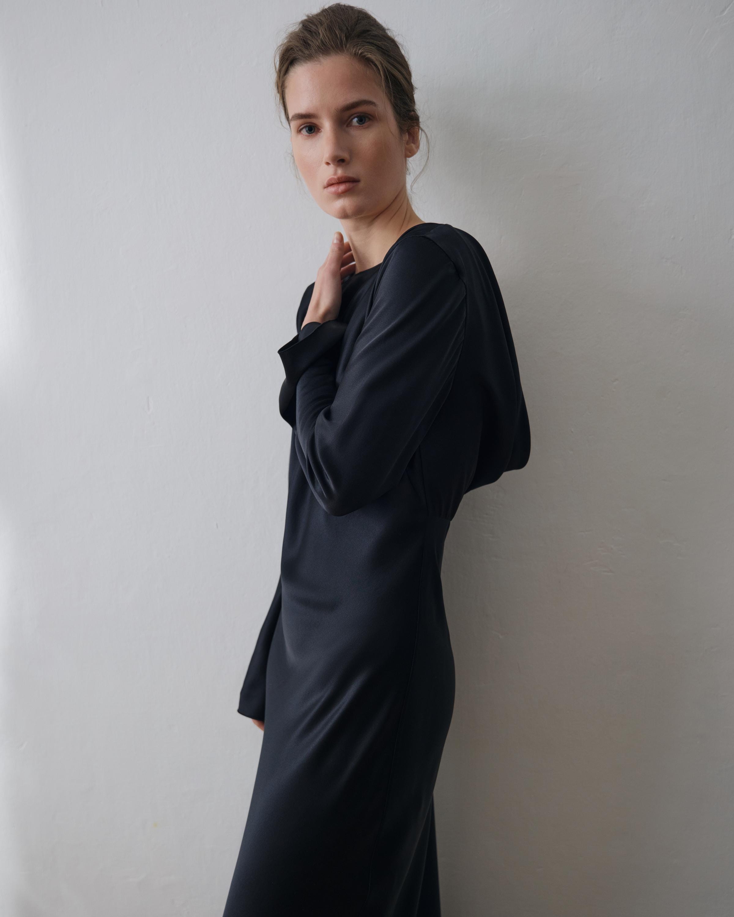100% Silk backless maxi dress with long sleeves Bias cut slip gown Formal evening gala dress