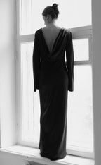 100% Silk backless maxi dress with long sleeves Bias cut slip gown Formal evening gala dress