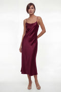 100% Silk Satin Midi Slip Dress – Classic Bias Cut Spaghetti Strap Cami Dress, 22 Momme Casual Cocktail Wedding guest - Different Colors