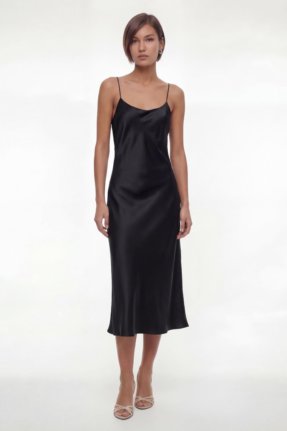 100% Silk Satin Midi Slip Dress – Classic Bias Cut Spaghetti Strap Cami Dress, 22 Momme Casual Cocktail Wedding guest - Different Colors