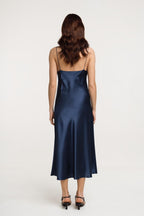 100% Silk Satin Midi Slip Dress – Classic Bias Cut Spaghetti Strap Cami Dress, 22 Momme Casual Cocktail Wedding guest - Different Colors