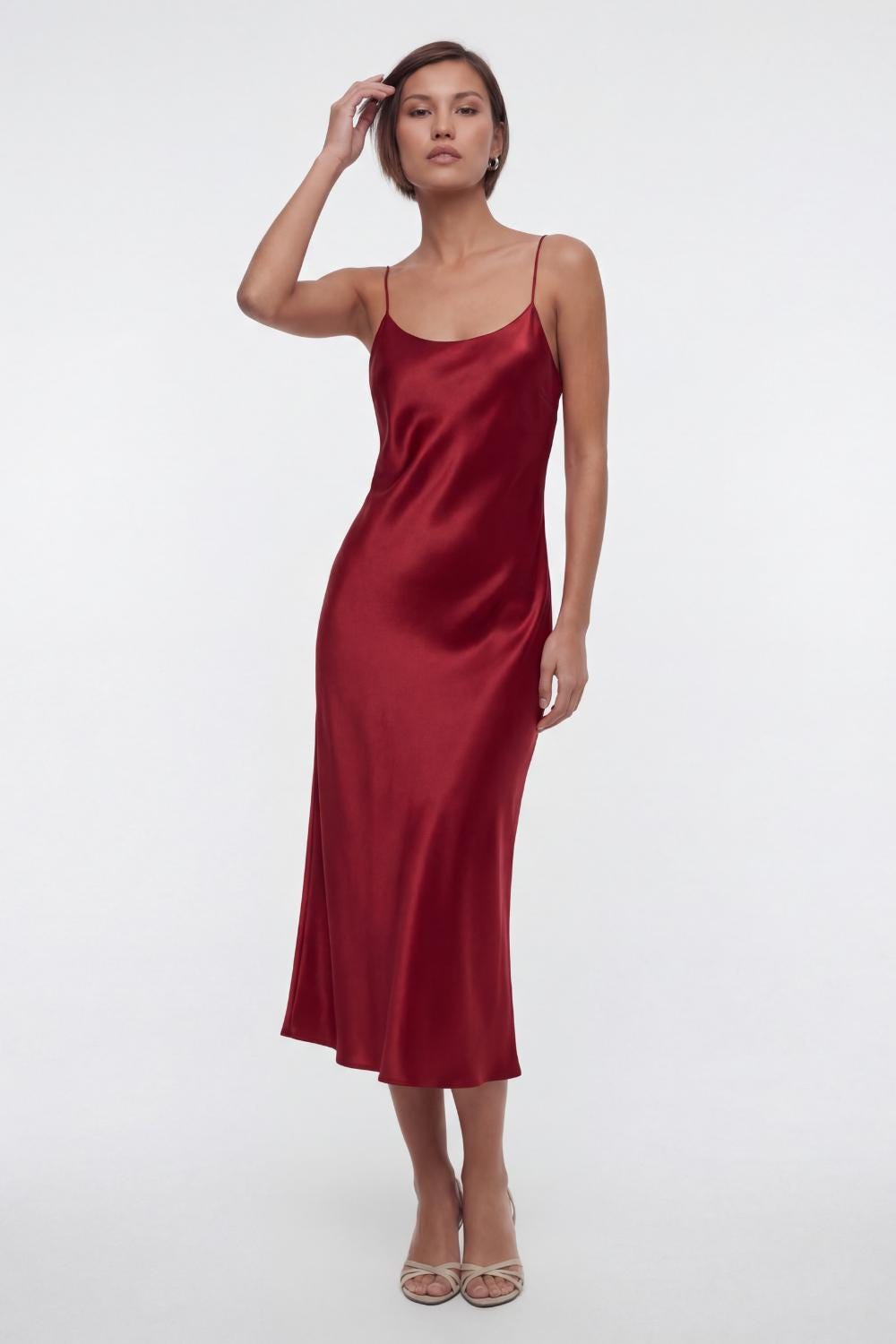 100% Silk Satin Midi Slip Dress – Classic Bias Cut Spaghetti Strap Cami Dress, 22 Momme Casual Cocktail Wedding guest - Different Colors