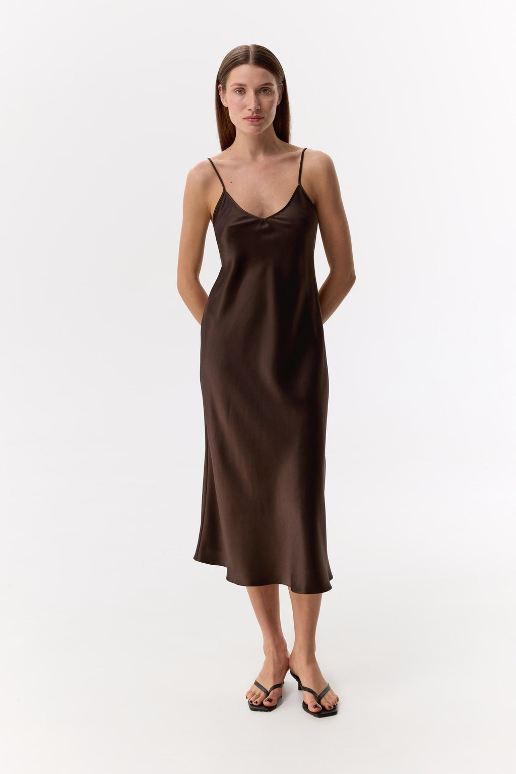 Mulberry silk slip midi dress with V neck in Colors - Final Sale