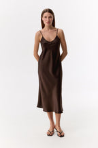 Mulberry silk slip midi dress with V neck in Colors - Final Sale
