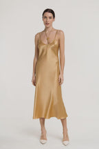 Mulberry silk slip midi dress with V neck in Colors - Final Sale