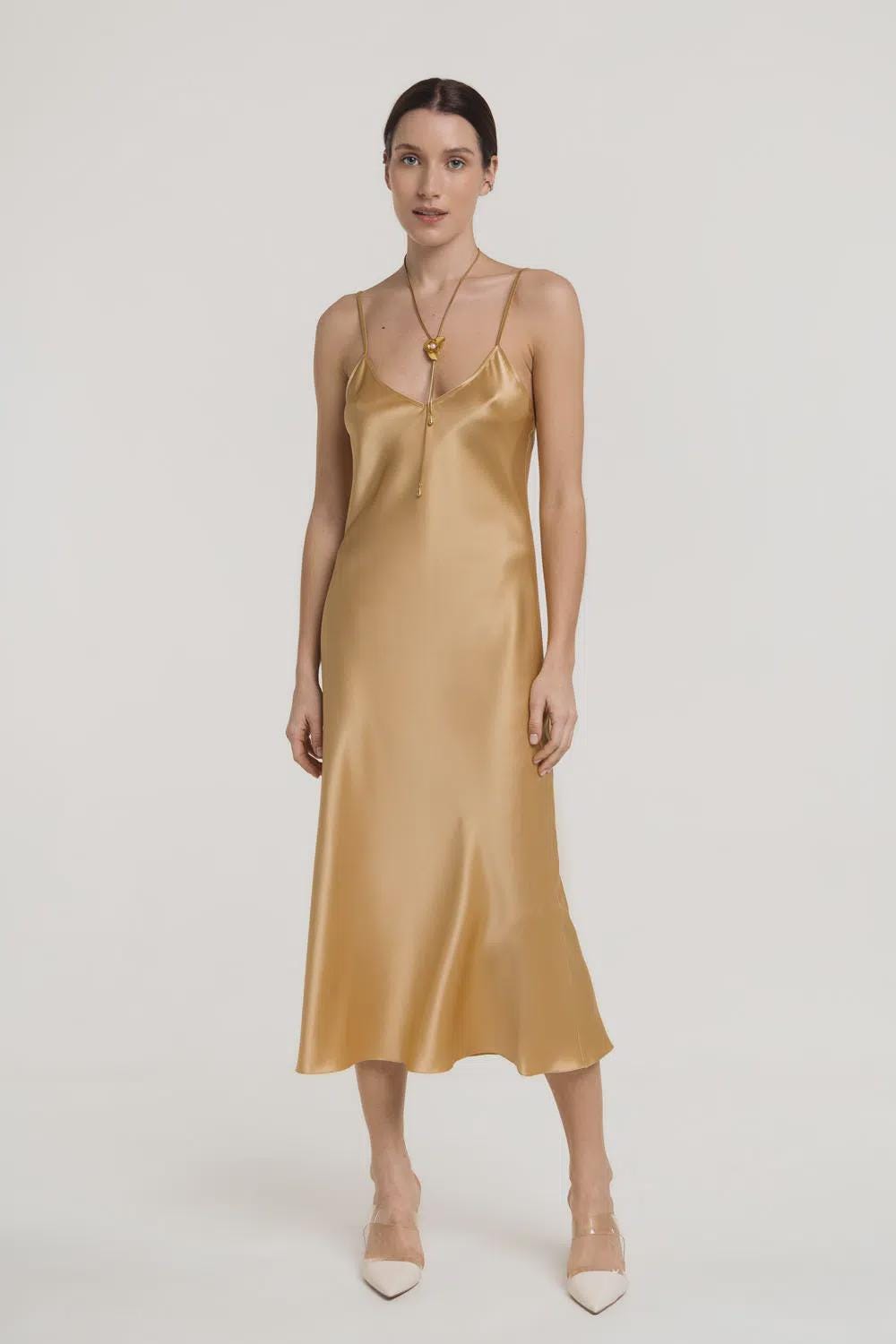 Mulberry silk slip midi dress with V neck in Colors - Final Sale