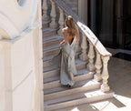 Bridesmaid Maxi Dress, Olive Satin Cowl Neck Slip Dress, Backless Ruffle Dress, Elegant Wedding Guest Dress, Sage Green Maxi Dress