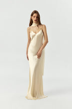 100% Silk Wedding Dress | Simple Slip Bridal Gown with V neck and open back - premium heavy mulberry silk satin / White or Creamy