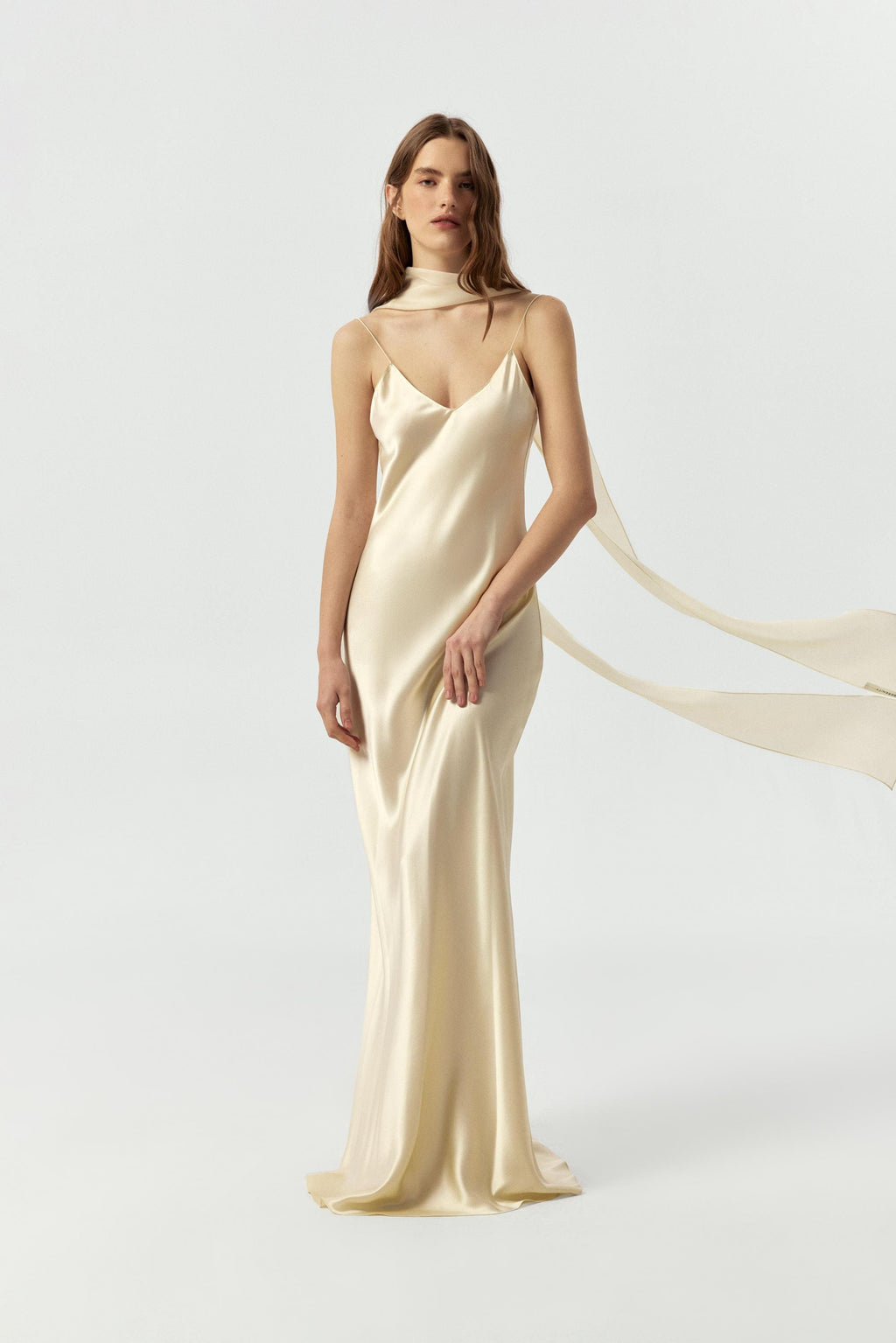 100% Silk Wedding Dress | Simple Slip Bridal Gown with V neck and open back - premium heavy mulberry silk satin / White or Creamy