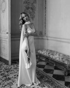 100% Silk Wedding Dress | Simple Slip Bridal Gown with V neck and open back - premium heavy mulberry silk satin / White or Creamy