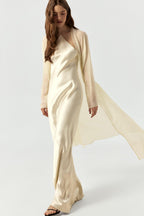 Simple 100% Silk Slip Wedding Dress | Backless Elegant Bridal Gown with halter neck - premium heavy pure mulberry silk satin