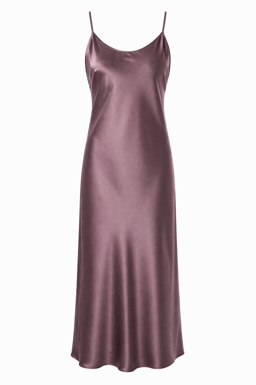 Mulberry Silk Slip Dress | Bias Cut Silk Round Neck Midi Dress