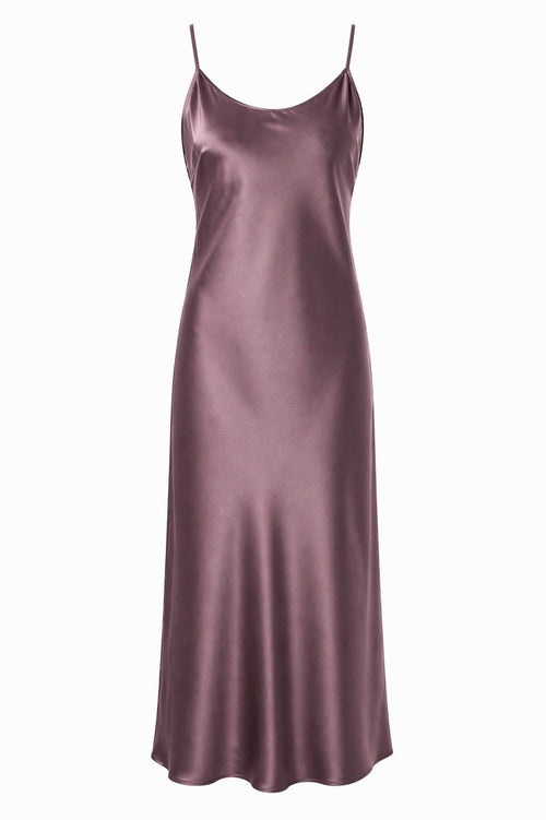 Mulberry Silk Slip Dress | Bias Cut Silk Round Neck Midi Dress