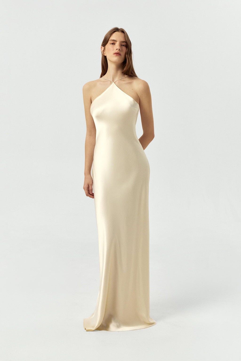 Simple 100% Silk Slip Wedding Dress | Backless Elegant Bridal Gown with halter neck - premium heavy pure mulberry silk satin