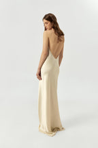 Simple 100% Silk Slip Wedding Dress | Backless Elegant Bridal Gown with halter neck - premium heavy pure mulberry silk satin