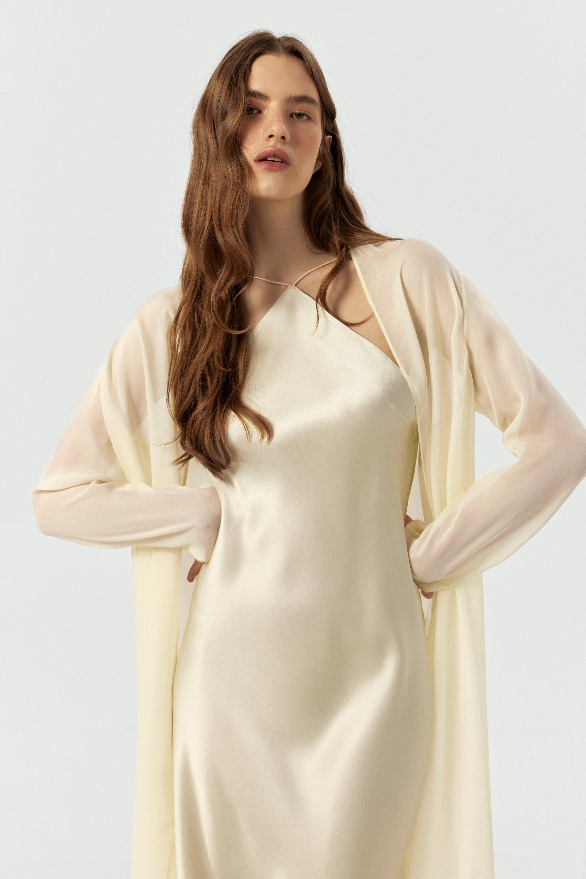 Simple 100% Silk Slip Wedding Dress | Backless Elegant Bridal Gown with halter neck - premium heavy pure mulberry silk satin