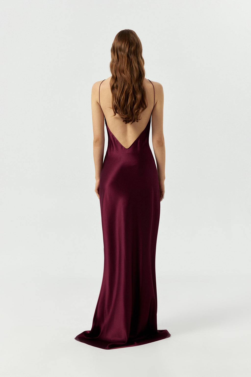 Backless halter formal dress Plum satin bias cut slip gown Pure mulberry 100% silk maxi dress wine color Wedding guest dress
