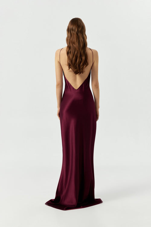 Cabernet Bias-Cut Backless Gown