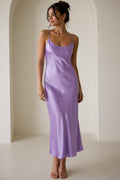 Mulberry Silk Slip Dress | Bias Cut Silk Round Neck Midi Dress