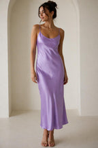 Mulberry Silk Slip Dress | Bias Cut Silk Round Neck Midi Dress
