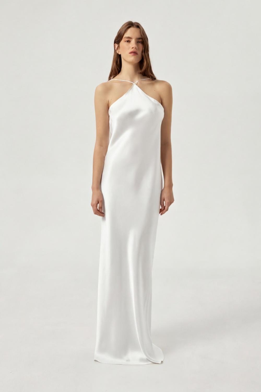 Simple 100% Silk Slip Wedding Dress | Backless Elegant Bridal Gown with halter neck - premium heavy pure mulberry silk satin