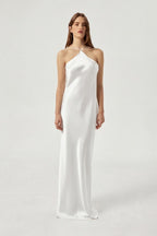 Simple 100% Silk Slip Wedding Dress | Backless Elegant Bridal Gown with halter neck - premium heavy pure mulberry silk satin