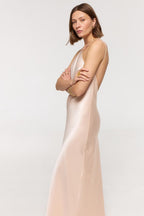Pure silk backless halter bias cut slip gown Formal satin wedding guest maxi dress - 100% mulberry silk, heavy and thick 30 momme