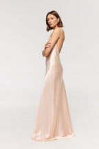 Pure silk backless halter bias cut slip gown Formal satin wedding guest maxi dress - 100% mulberry silk, heavy and thick 30 momme