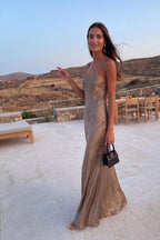 Bias Cut Silk Maxi Dress | Taupe Bronze Slip Gown | Wedding Guest Dress | 100% Mulberry Silk Satin | Mocha Olive Silk Sister of Bride Dress