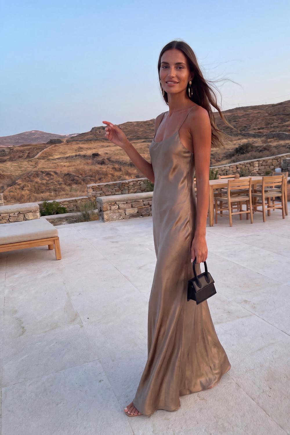 Bias Cut Silk Maxi Dress | Taupe Bronze Slip Gown | Wedding Guest Dress | 100% Mulberry Silk Satin | Mocha Olive Silk Sister of Bride Dress