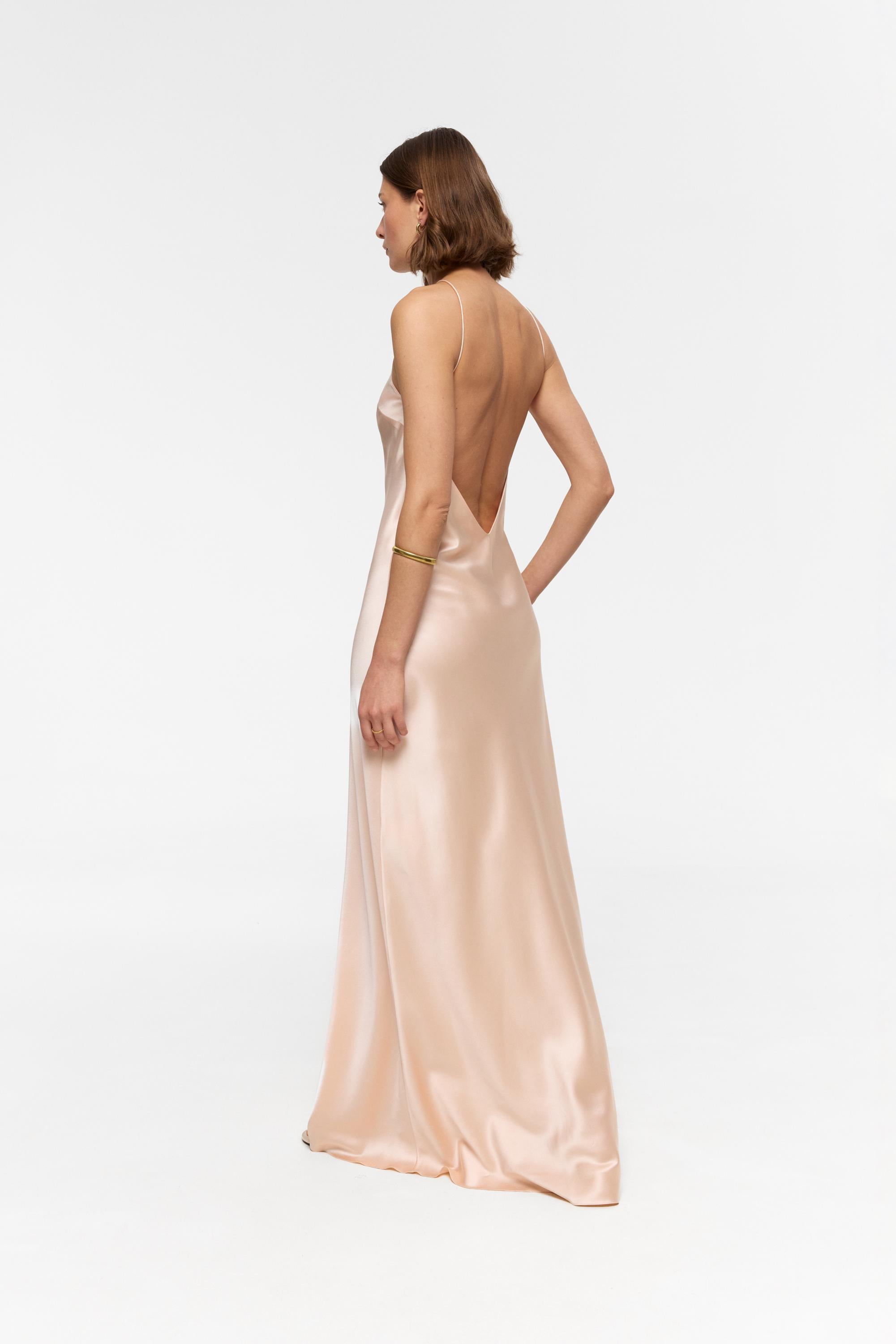 Pure silk backless halter bias cut slip gown Formal satin wedding guest maxi dress - 100% mulberry silk, heavy and thick 30 momme