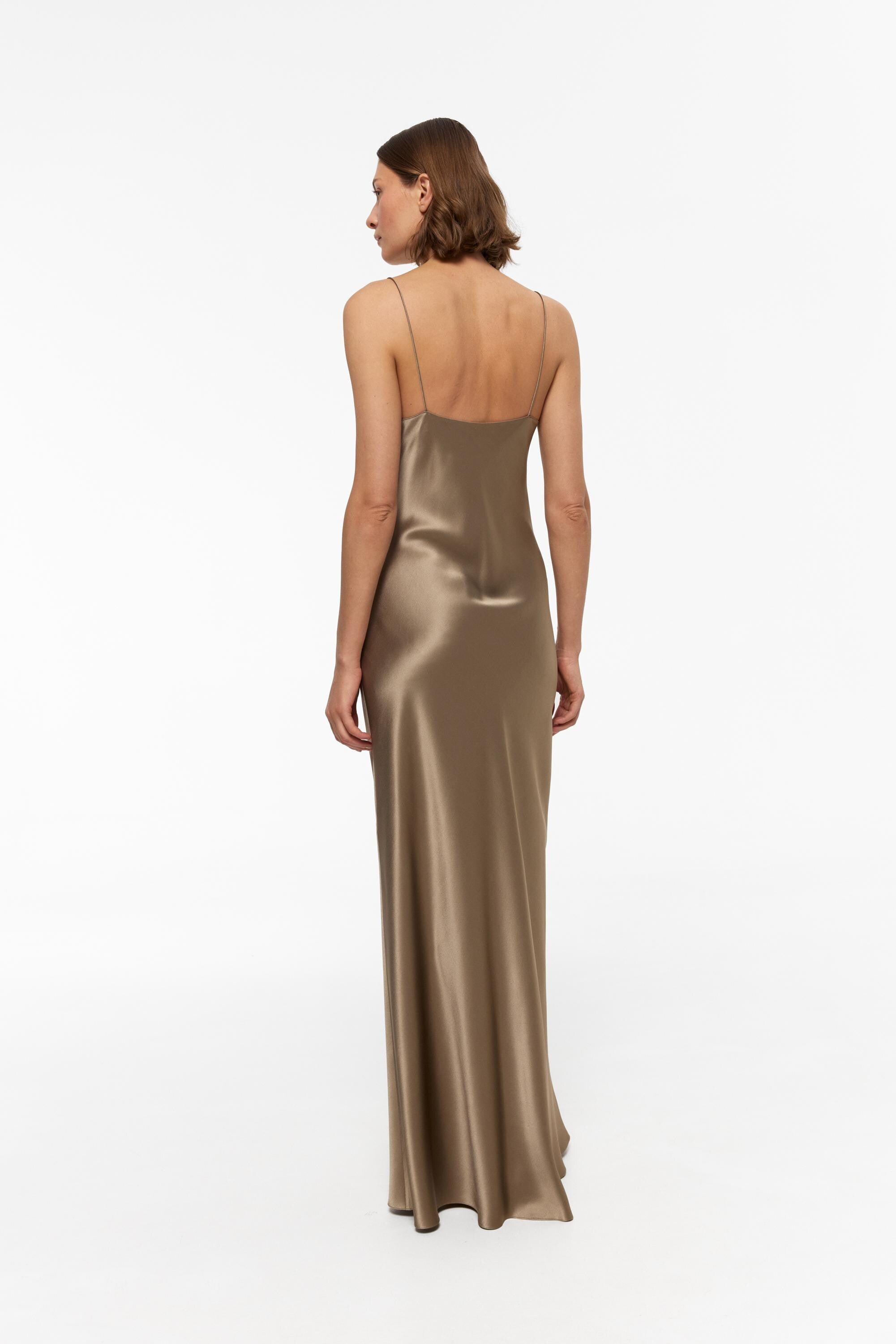 Bias Cut Silk Maxi Dress | Taupe Bronze Slip Gown | Wedding Guest Dress | 100% Mulberry Silk Satin | Mocha Olive Silk Sister of Bride Dress