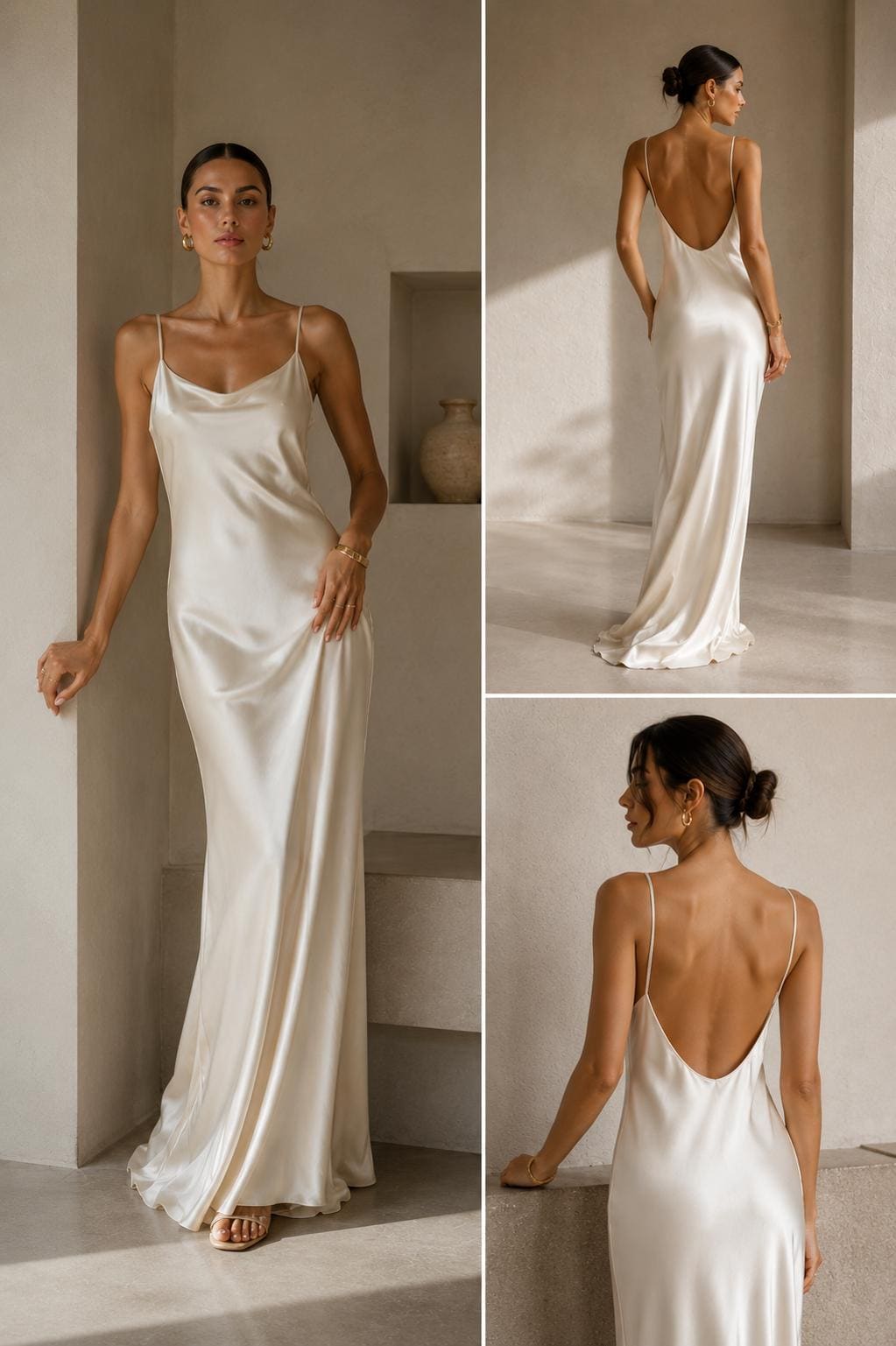 Women's Silk Slip Dress | Elegant Ivory Maxi Dress | Luxury Bias Cut Silk Dress | Minimalist Backless Evening Dress | Timeless Bridal Dress
